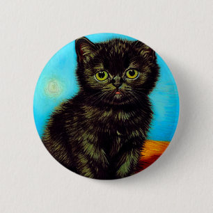 Van Gogh Style Pouting Kitten 6 Cm Round Badge