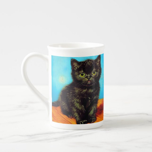 Van Gogh Style Pouting Kitten Bone China Mug (Left)