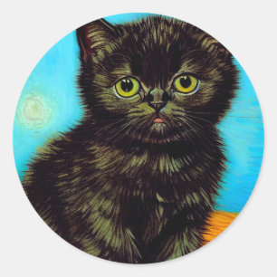 Van Gogh Style Pouting Kitten Classic Round Sticker