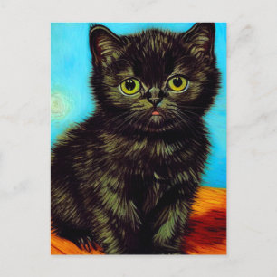 Van Gogh Style Pouting Kitten Holiday Postcard
