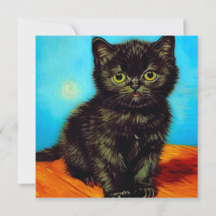 Van Gogh Style Pouting Kitten Invitation