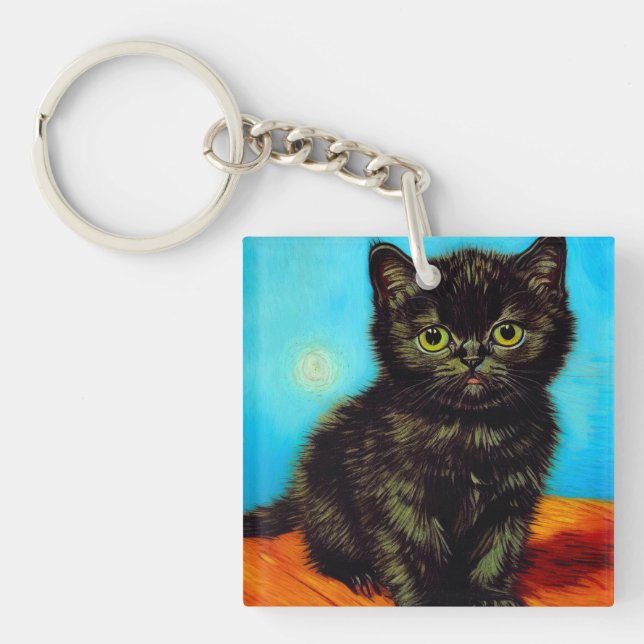 Van Gogh Style Pouting Kitten Key Ring (Front)