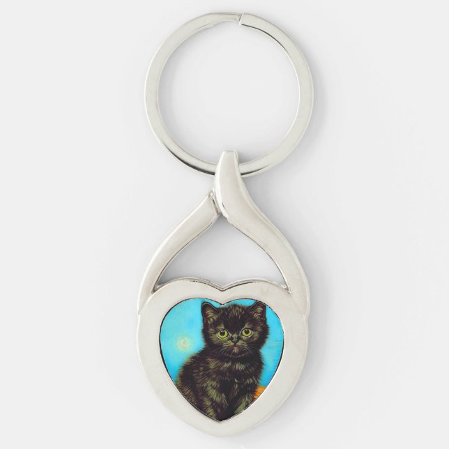 Van Gogh Style Pouting Kitten Key Ring (Front)