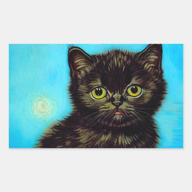 Van Gogh Style Pouting Kitten Rectangular Sticker (Front)