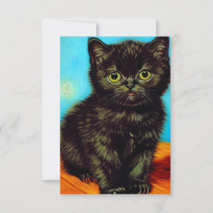 Van Gogh Style Pouting Kitten RSVP Card