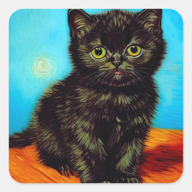 Van Gogh Style Pouting Kitten Square Sticker (Front)