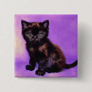 Van Gogh Style Purple Cat 15 Cm Square Badge