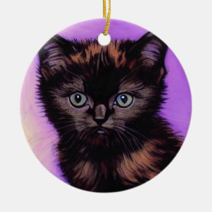 Van Gogh Style Purple Cat Ceramic Ornament