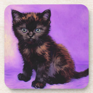 Van Gogh Style Purple Cat Coaster