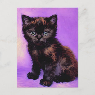 Van Gogh Style Purple Cat Holiday Postcard