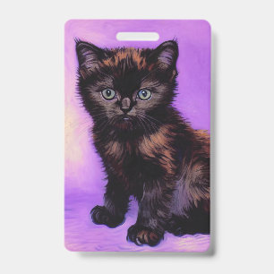 Van Gogh Style Purple Cat ID Badge