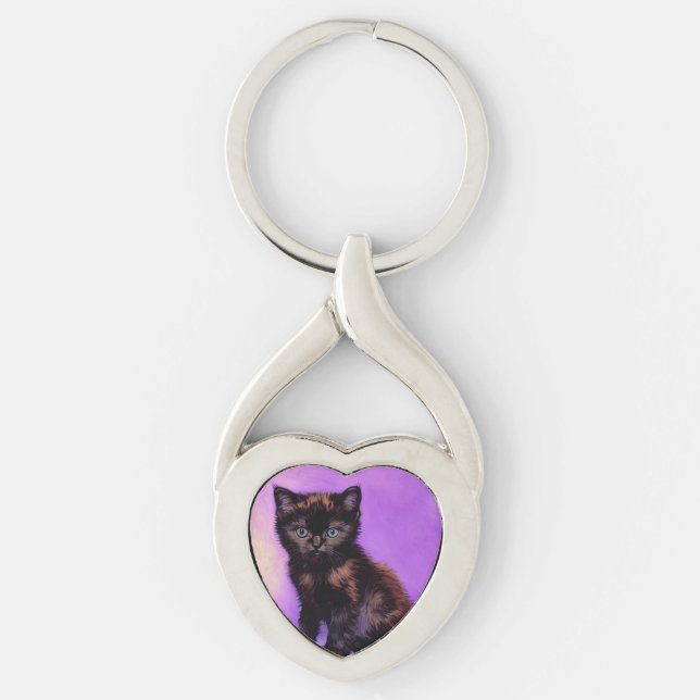 Van Gogh Style Purple Cat Key Ring (Front)