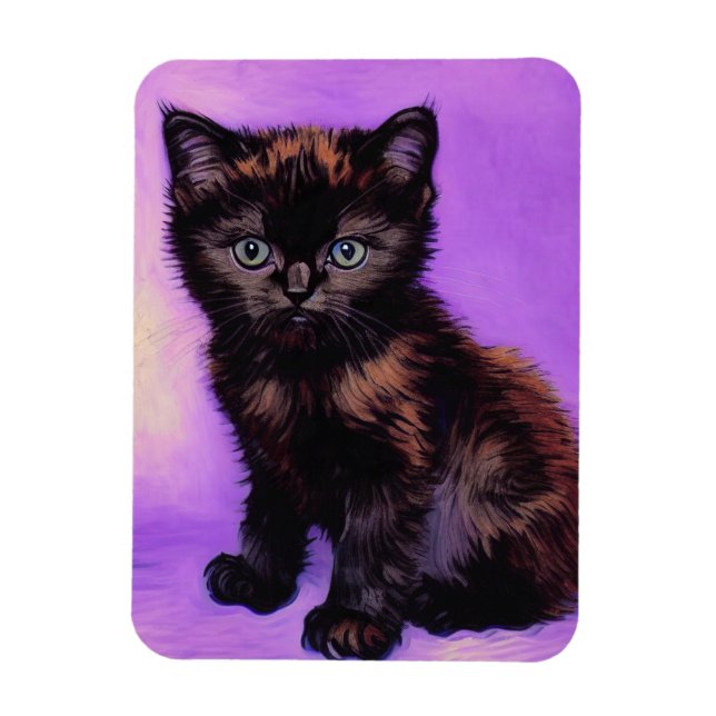 Van Gogh Style Purple Cat Magnet (Vertical)