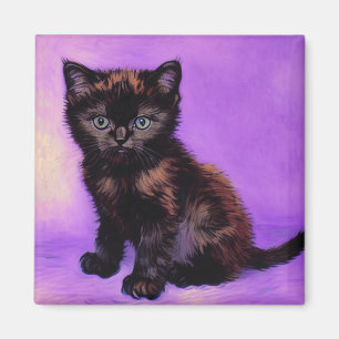 Van Gogh Style Purple Cat Magnet