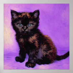 Van Gogh Style Purple Cat Poster