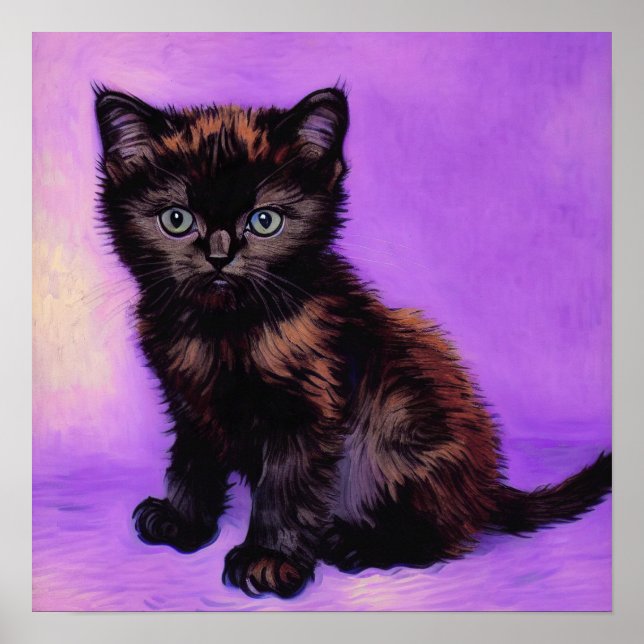 Van Gogh Style Purple Cat Poster (Front)