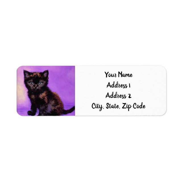 Van Gogh Style Purple Cat Return Address Label (Front)
