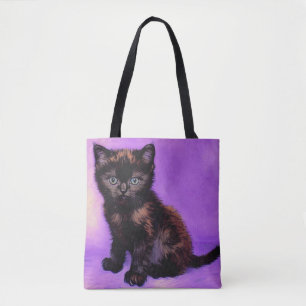 Van Gogh Style Purple Cat Tote Bag