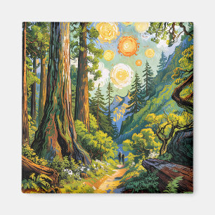 Van Gogh Style Redwood National Park Hiking Trail  Magnet