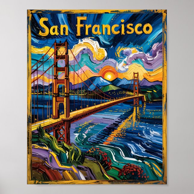Van Gogh Style San Francisco Golden Gate Bridge Poster (Front)