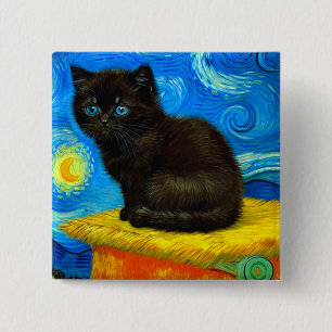 Van Gogh Style Starry Night Cat 15 Cm Square Badge
