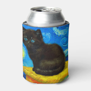 Van Gogh Style Starry Night Cat Can Cooler