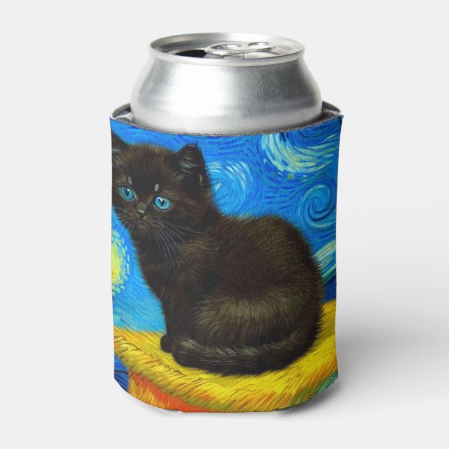Van Gogh Style Starry Night Cat Can Cooler (Can Front)