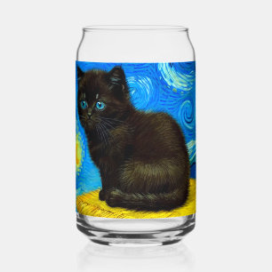 Van Gogh Style Starry Night Cat Can Glass