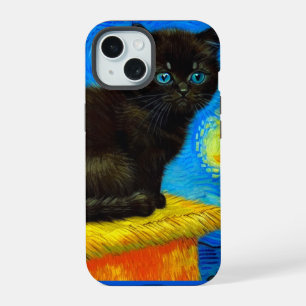 Van Gogh Style Starry Night Cat iPhone 15 Case