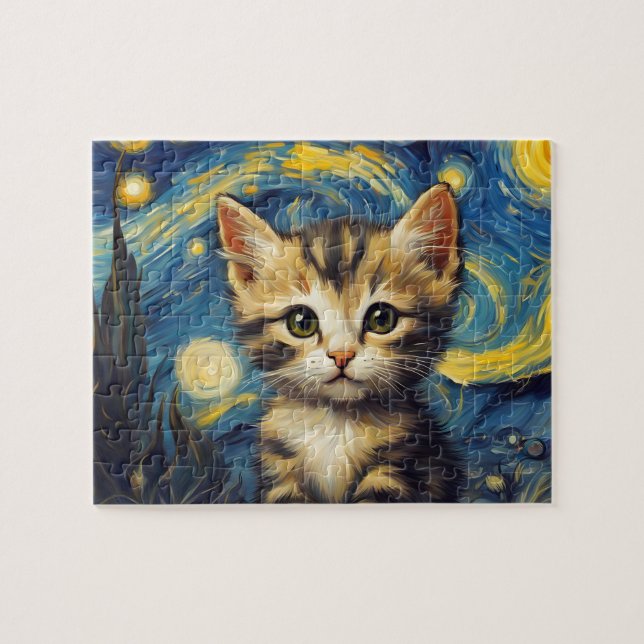 Van Gogh Style Starry Night Cat Jigsaw Puzzle (Horizontal)
