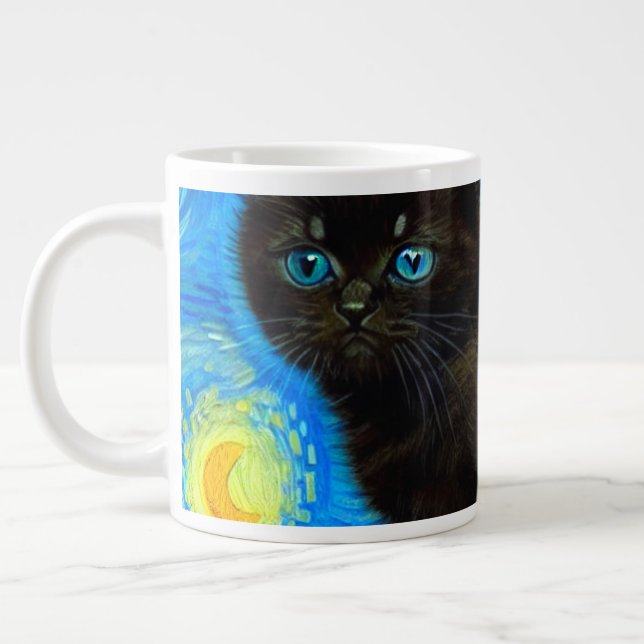 Van Gogh Style Starry Night Cat Large Coffee Mug (Left)