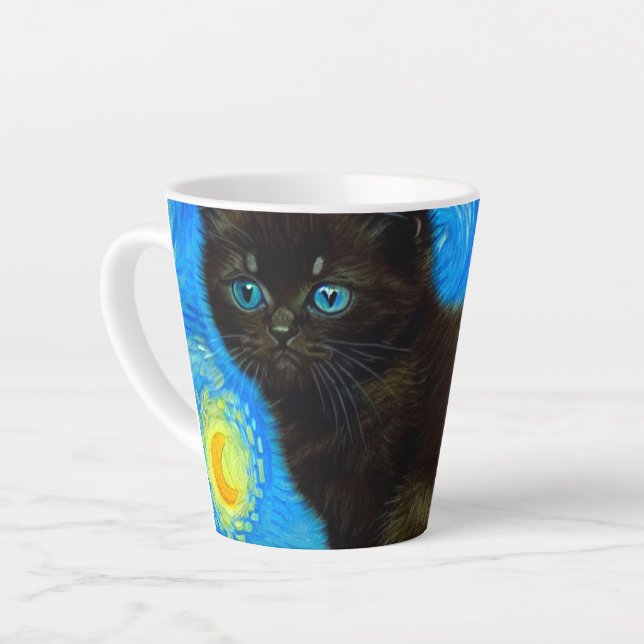Van Gogh Style Starry Night Cat Latte Mug (Left Angle)