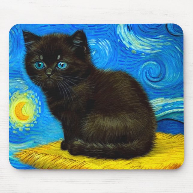 Van Gogh Style Starry Night Cat Mouse Pad (Front)
