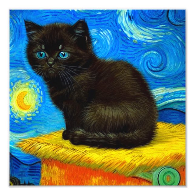 Van Gogh Style Starry Night Cat Photo Print (Front)