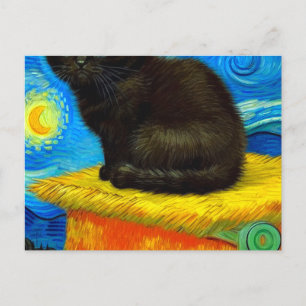 Van Gogh Style Starry Night Cat Postcard