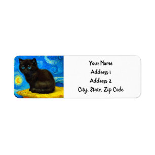 Van Gogh Style Starry Night Cat Return Address Label