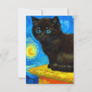Van Gogh Style Starry Night Cat RSVP Card