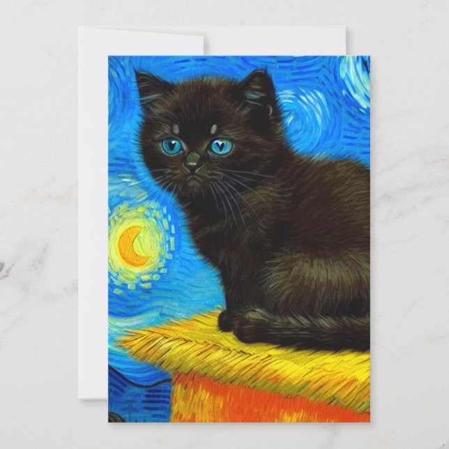 Van Gogh Style Starry Night Cat Save The Date (Front)