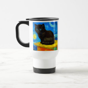 Van Gogh Style Starry Night Cat Travel Mug