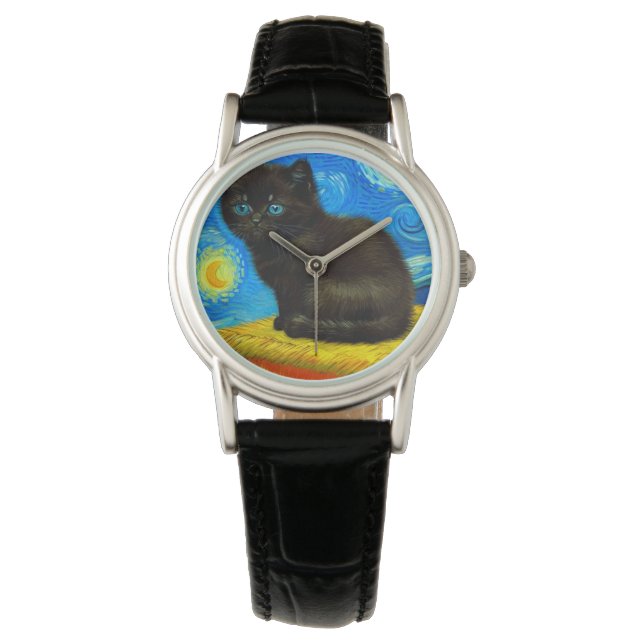 Van Gogh Style Starry Night Cat Watch (Front)