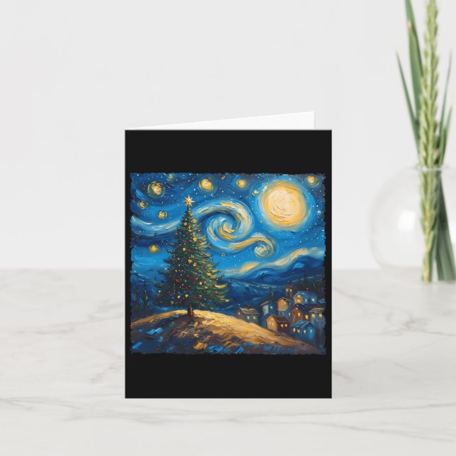 Van Gogh Style The Starry Night Christmas Tree Vil Card (Front)