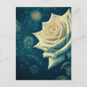 Van Gogh Style White Rose on a Starry Night Postcard