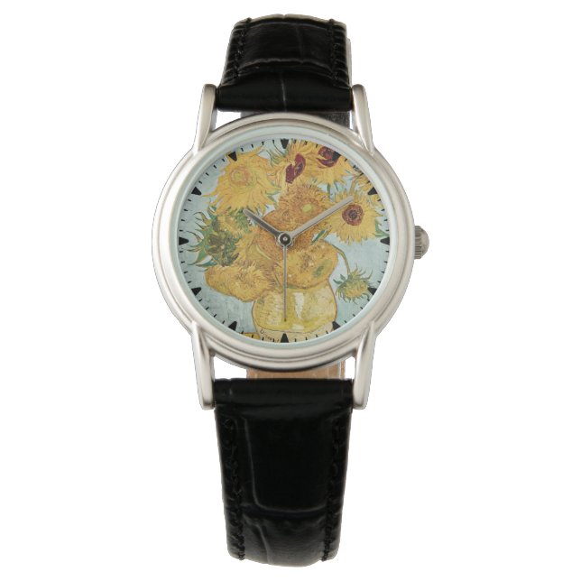 Van Gogh Sunflower Flower Painting Watch (Front)