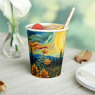 Van Gogh Sunflower Painting Paper Cups