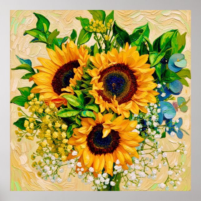 Van Gogh Sunflowers and Other Flowers Poster (Front)