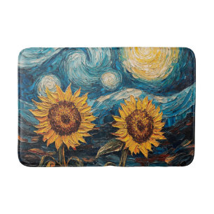 Van Gogh sunflowers and starry night Bath Mat