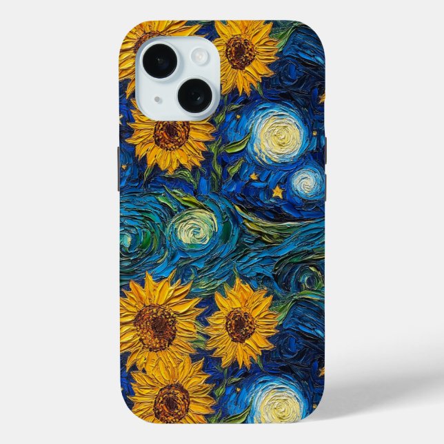 Van Gogh sunflowers and starry night Case-Mate iPhone Case (Back)