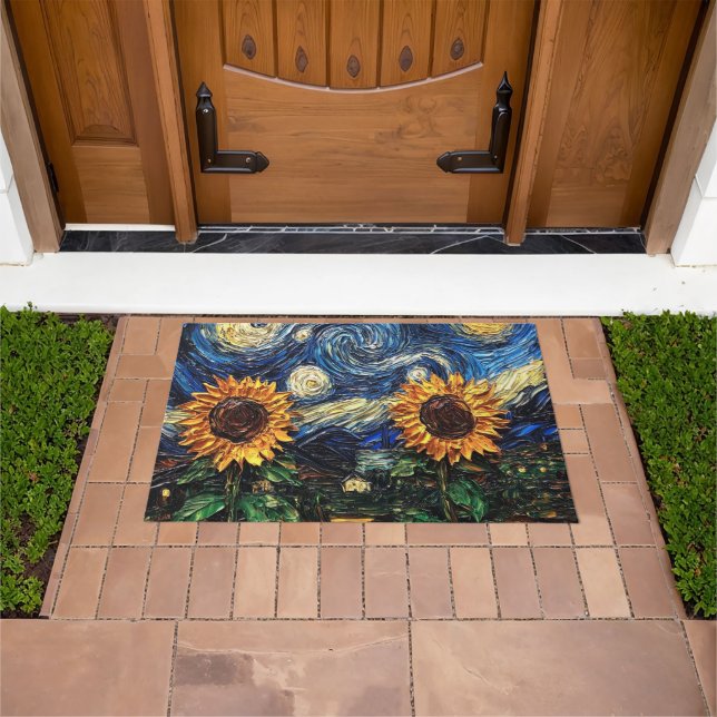 Van Gogh sunflowers and starry night Doormat (Outdoor)