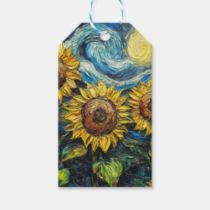Van Gogh sunflowers and starry night Gift Tags