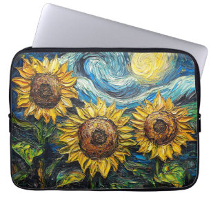 Van Gogh sunflowers and starry night Laptop Sleeve